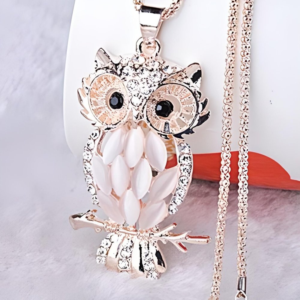 Opal Pendant Necklace Women Choker Lady Girl Owl Pendant Necklace Long